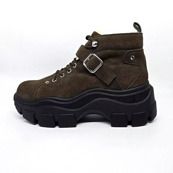 Jeffrey Campbell Accel Boot Lugged Sole Faux Fur Lined Ankle Booties Wms Size 9 - Picture 8 of 12